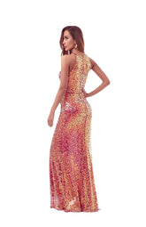 Vestido largo de fiesta sexy y brillante con jugo de naranja de W&M